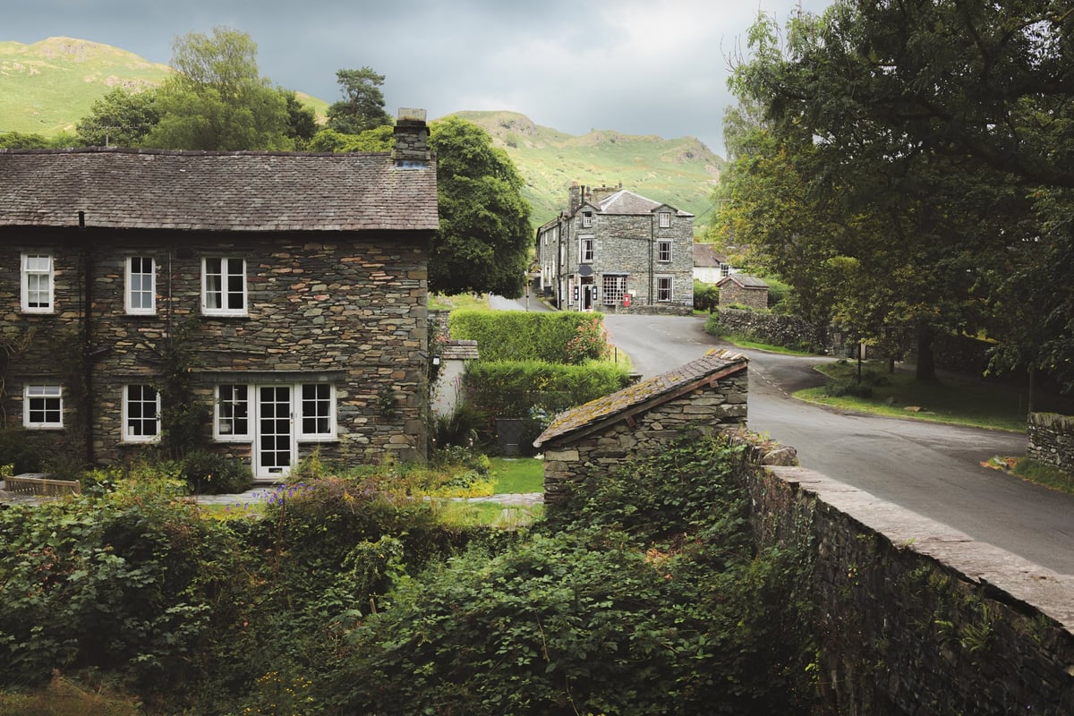 Historic stone cottages in Elterwater, Lake District