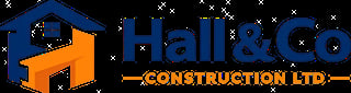 Hall and Co Construction Ltd logo featuring a house silhouette with orange accent and company name